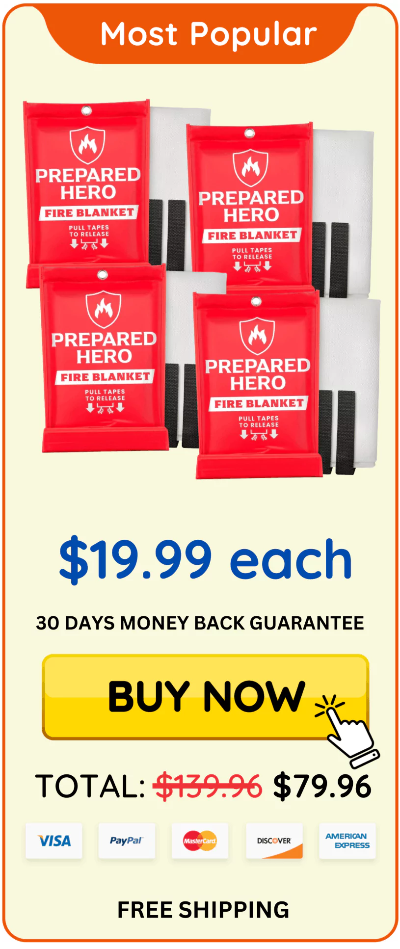 Prepared Hero Fire Blanket Package of 4